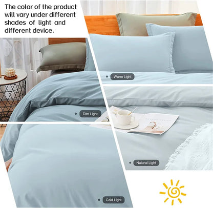 Washed Cotton Bedding Set for Home Hotel Blue Duvet Cover Set Fashion Simpe Comforter Quilt Cover Pillowcase Queen King Size Bed
