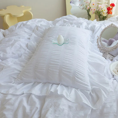 White Ruffled Duvet Cover Set Queen Size Cute Lace Ruffled Princess Bedding Set 3/4pcs  Vintage Bed Set Extra Soft Breathable