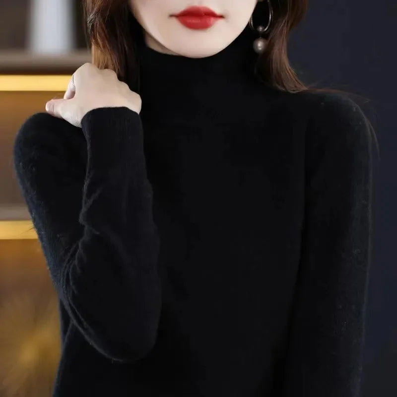 Women Sweater 2023 Autumn Winter Cashmere Turtleneck Warm Knitwear Casual Solid Bottoming Shirt Fashion Knit Pullovers Sweater