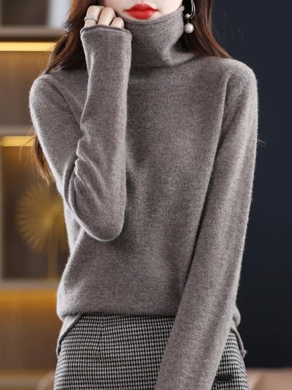 Wool Cashmere Sweater Women's Pullover Long Sleeve Autumn and winter High Stacked Collar Knitted Sweater High Quality Jumper Top