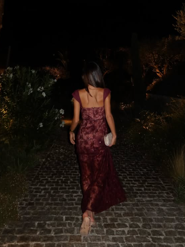 Pretty Straps Floral Lace Long Prom Dress Formal Dress Woman Elegant