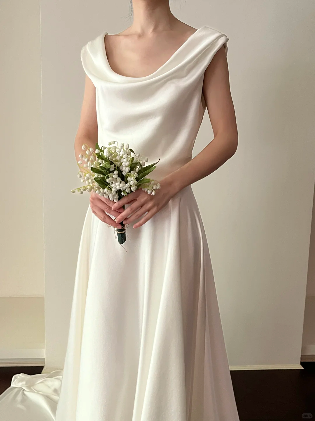 Beautiful A Line Round Neck White Satin Wedding Dress