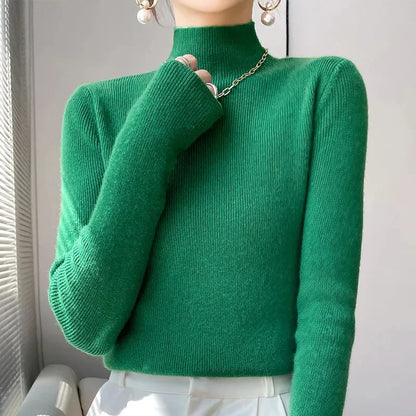 Autumn Winter Thick Knitted Sweater Women Fashion Korean Half Turtleneck Long Sleeve Sweater Harajuku All Match Warm Jumper